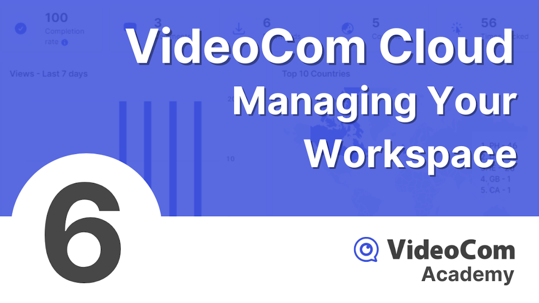 A thumbnail depicting the sixth training video entitled "VideoCom Cloud: Managing Your Workspace"