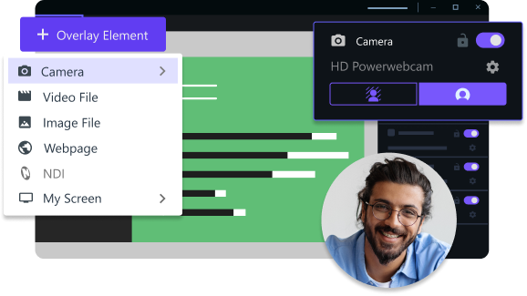 A presentation with the overlay element's options shown
